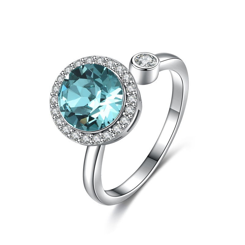 Sterling Silver Round Shaped Cubic Zirconia Round Spinner Ring-41