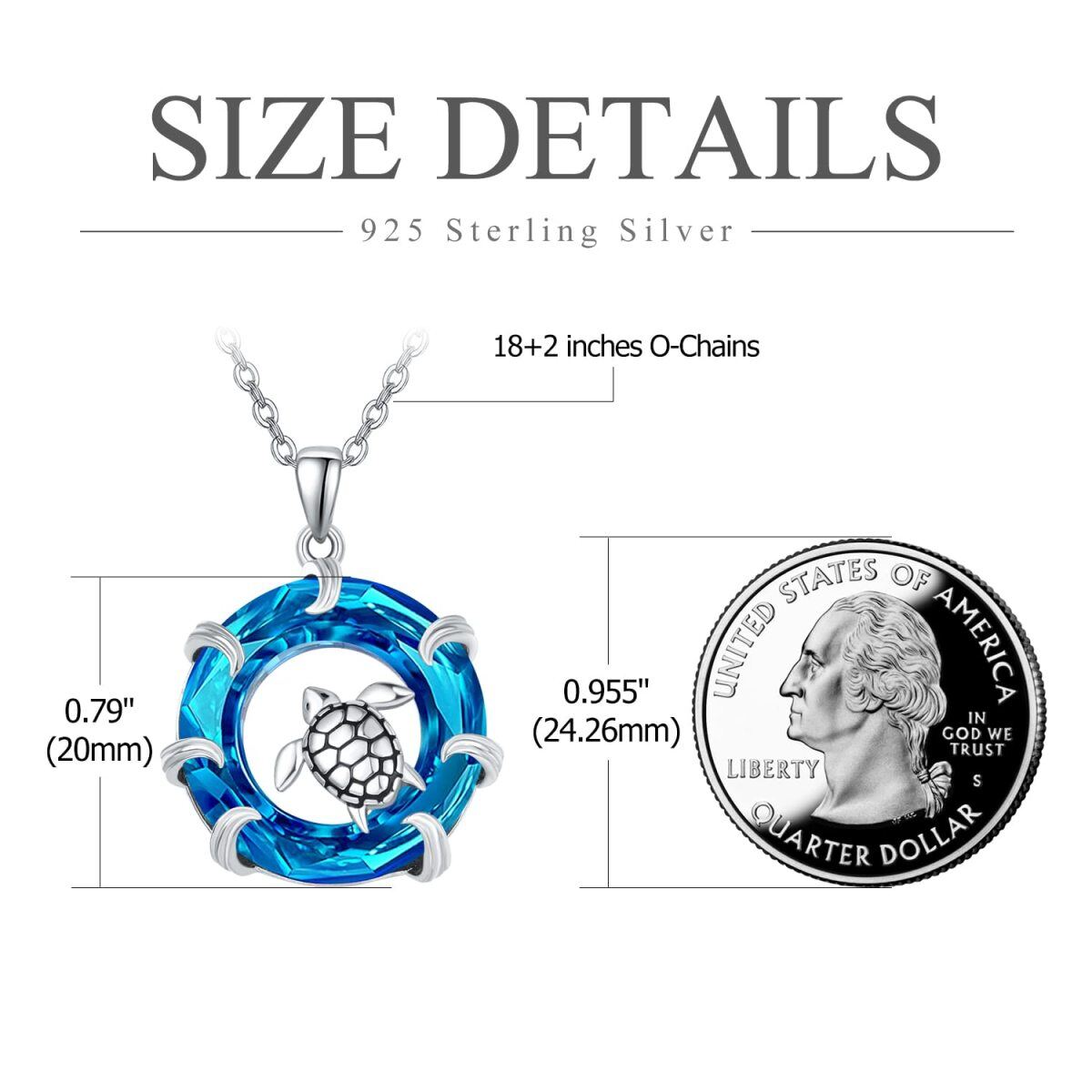 Sterling Silver Circular Shaped Sea Turtle Crystal Pendant Necklace-4