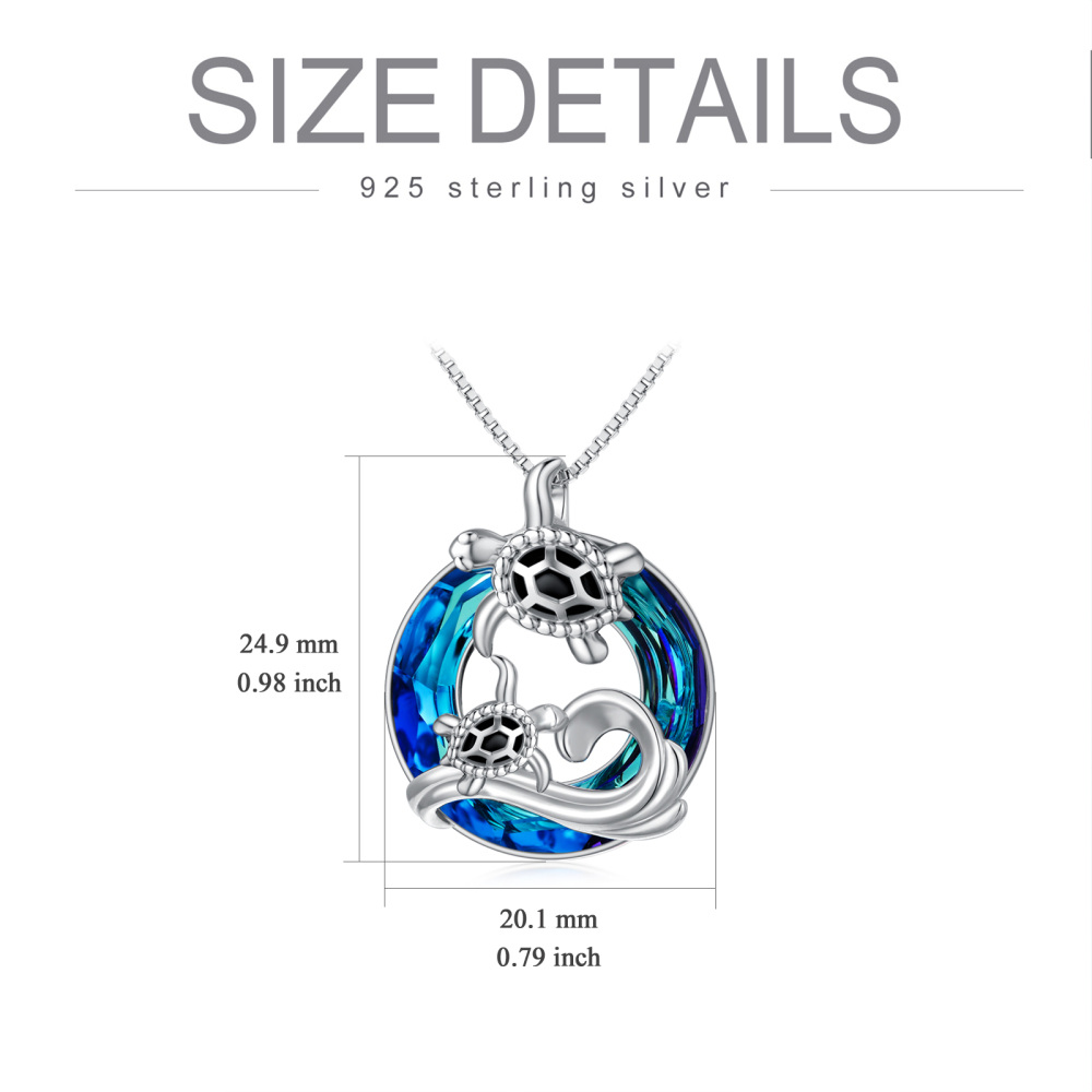 Sterling Silver Circular Shaped Sea Turtle Crystal Pendant Necklace-5