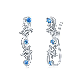 Sterling Silver Circular Shaped Cubic Zirconia Sea Turtle Cuff Earrings-33