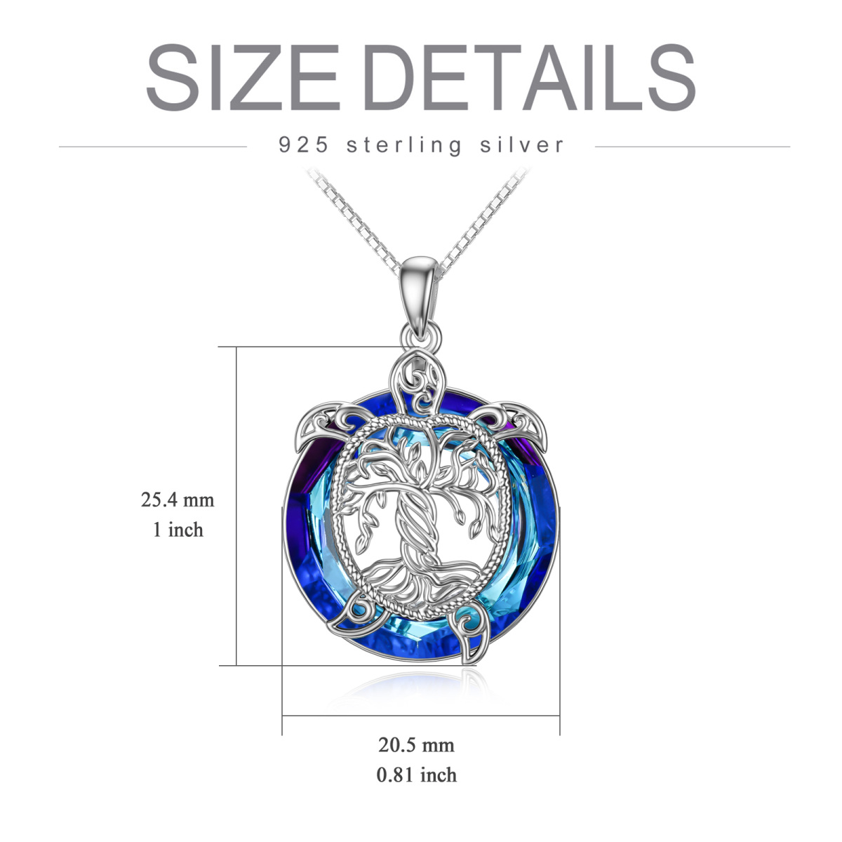 Collier avec pendentif en forme d'arbre de vie en forme de tortue de mer en argent sterling et cristal-3