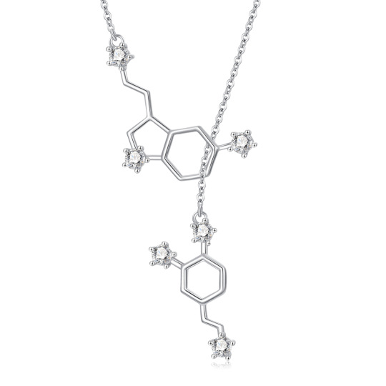 Sterling Silver Circular Shaped Cubic Zirconia Serotonin Molecule Adjustable Y Necklace