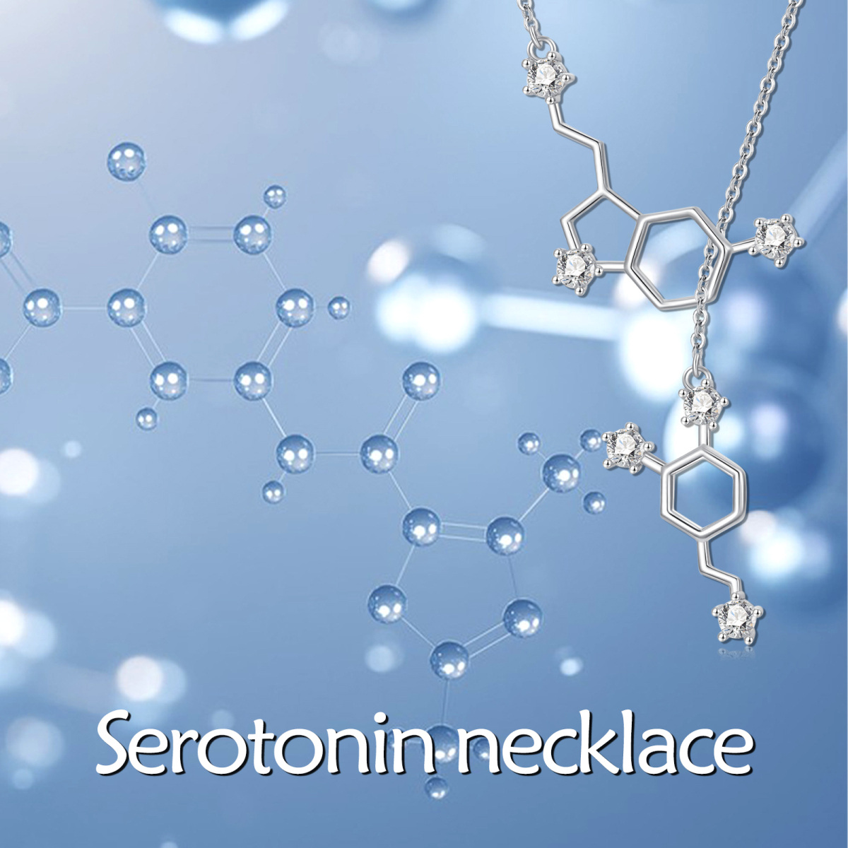 Sterling Silver Circular Shaped Cubic Zirconia Serotonin Molecule Adjustable Y Necklace-3