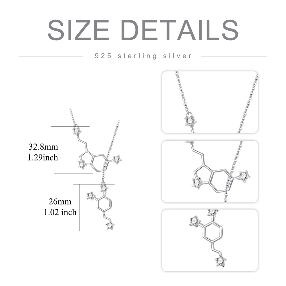 Colar em Y ajustável com molécula de serotonina de zircônia cúbica em formato circular de prata esterlina-6
