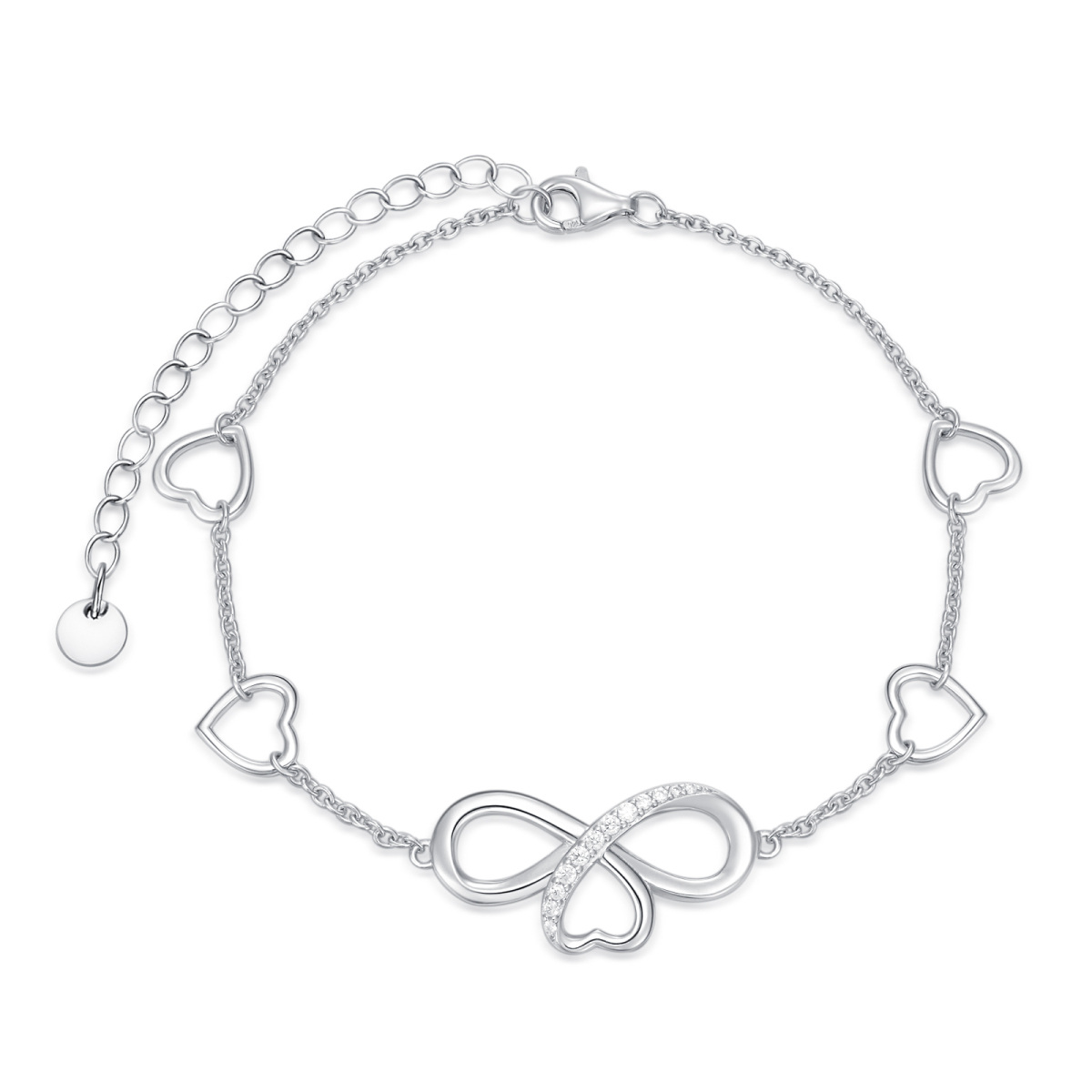 Plata de ley Circular Zirconia Cúbica Trébol y Corazón Colgante Pulsera-1