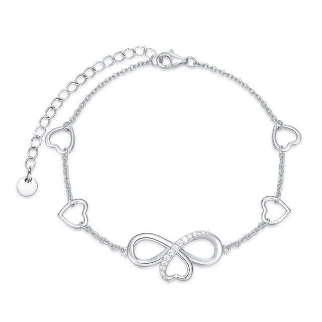 Sterling Silber kreisförmig Cubic Zirkonia Kleeblatt & Herz-Anhänger-Armband