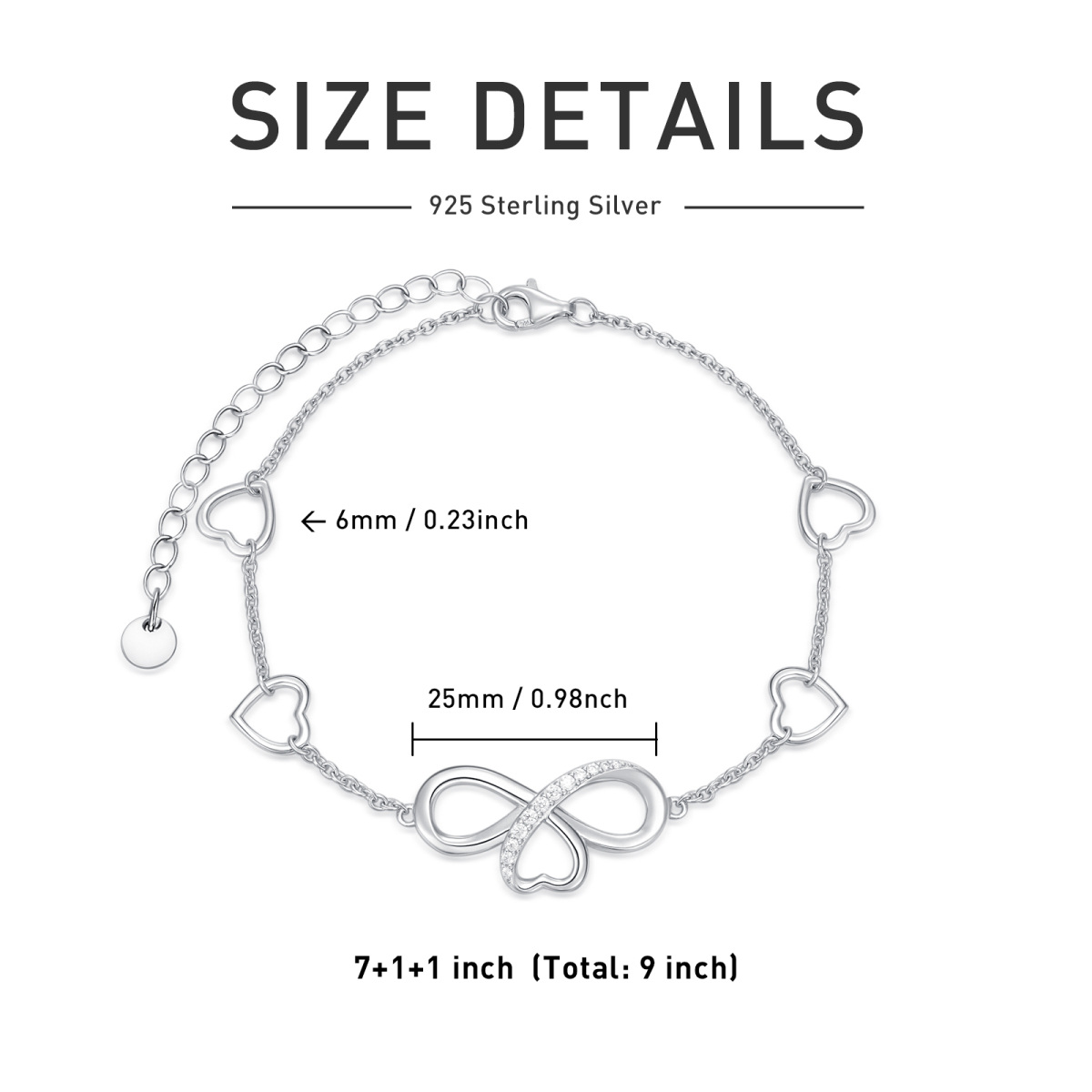 Plata de ley Circular Zirconia Cúbica Trébol y Corazón Colgante Pulsera-5