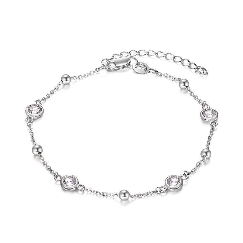 Sterling Silver Circular Shaped Cubic Zirconia Single Layer Anklet-1