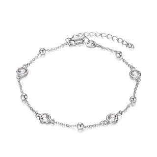 Sterling Silver Circular Shaped Cubic Zirconia Single Layer Anklet-57