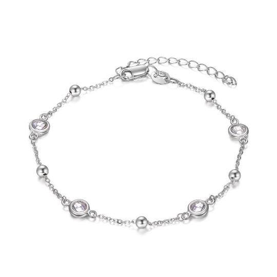 Sterling Silver Circular Shaped Cubic Zirconia Single Layer Anklet