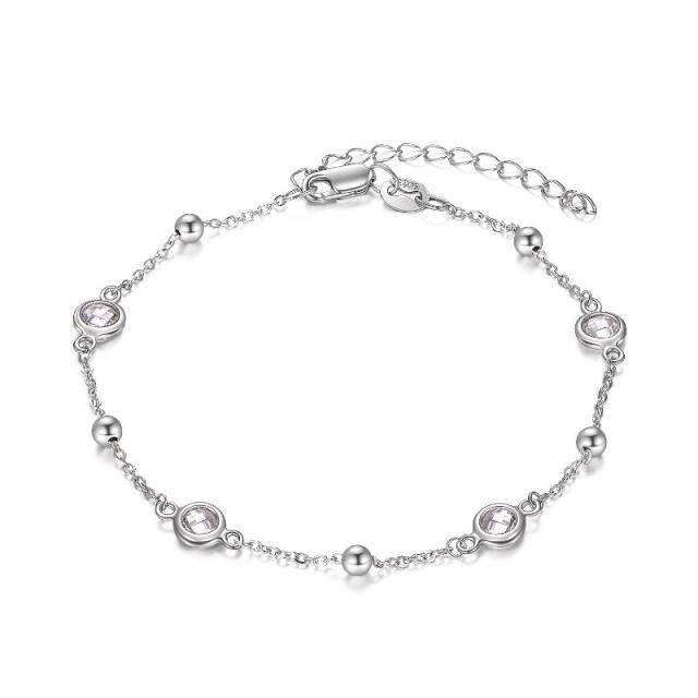 Sterling Silver Circular Shaped Cubic Zirconia Single Layer Anklet-1