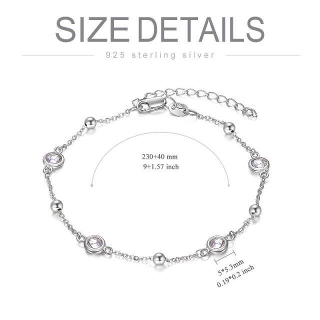 Sterling Silver Circular Shaped Cubic Zirconia Single Layer Anklet-5