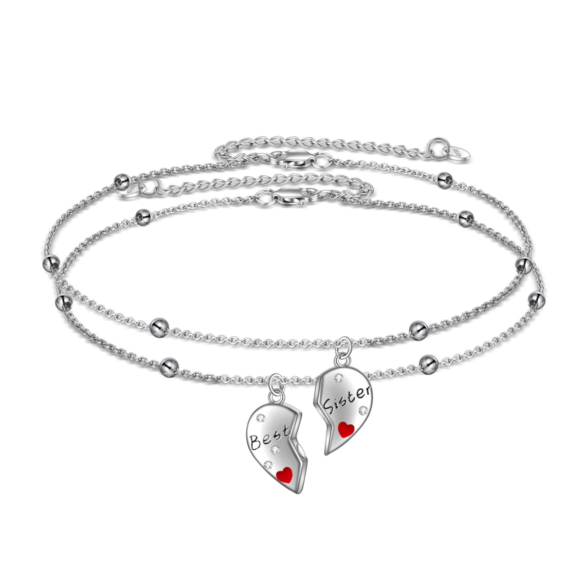 Bracciale con ciondolo delle sorelle in argento sterling a forma di cerchio con zirconi cubici-1