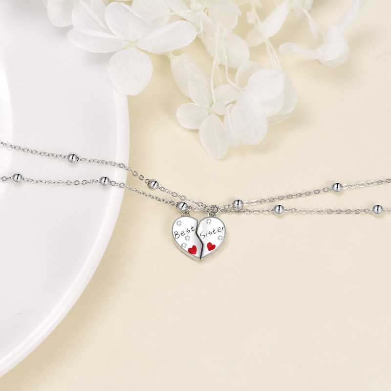 Armband mit rundem Schwestern-Anhänger aus Sterlingsilber mit Zirkonia-3