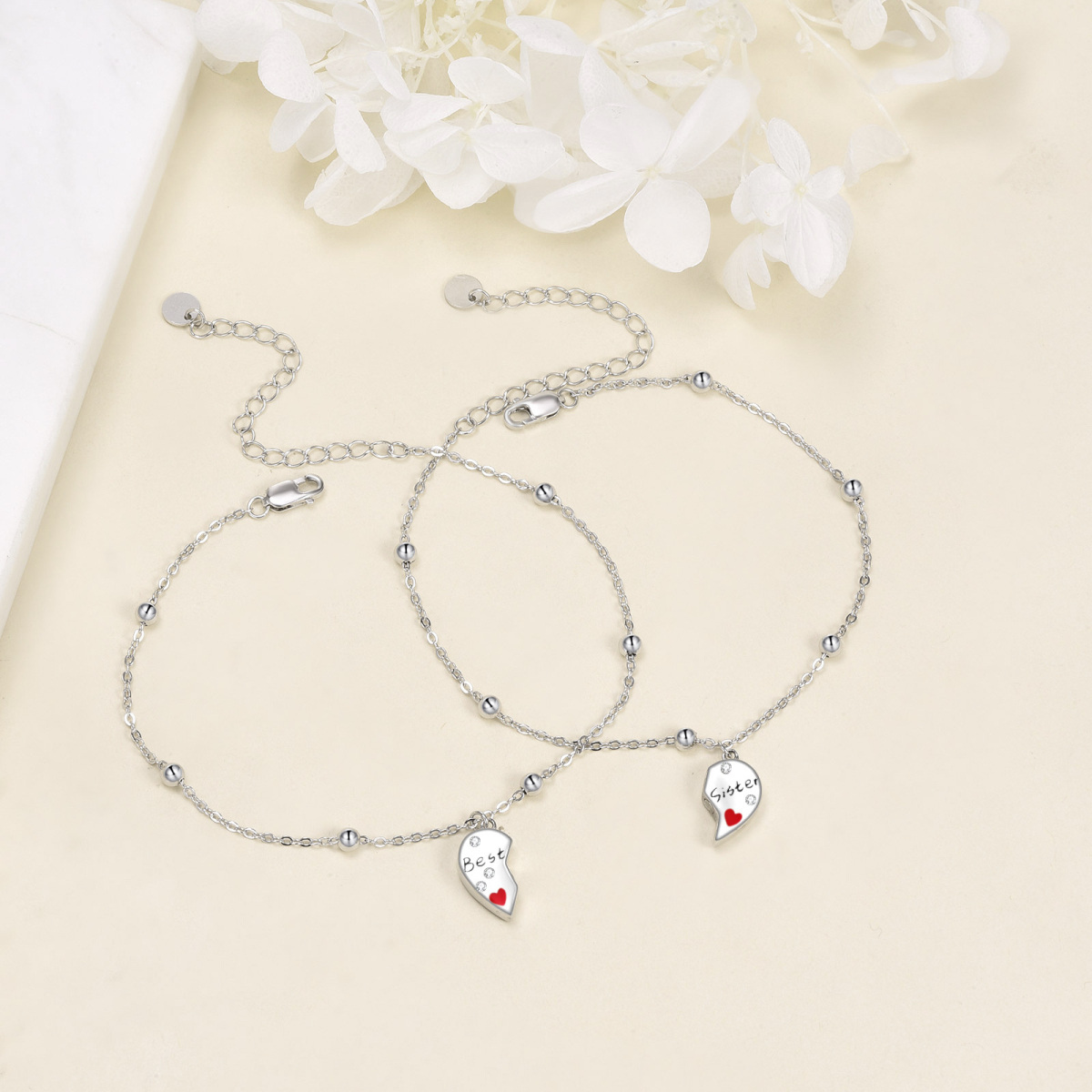 Bracciale con ciondolo delle sorelle in argento sterling a forma di cerchio con zirconi cubici-4