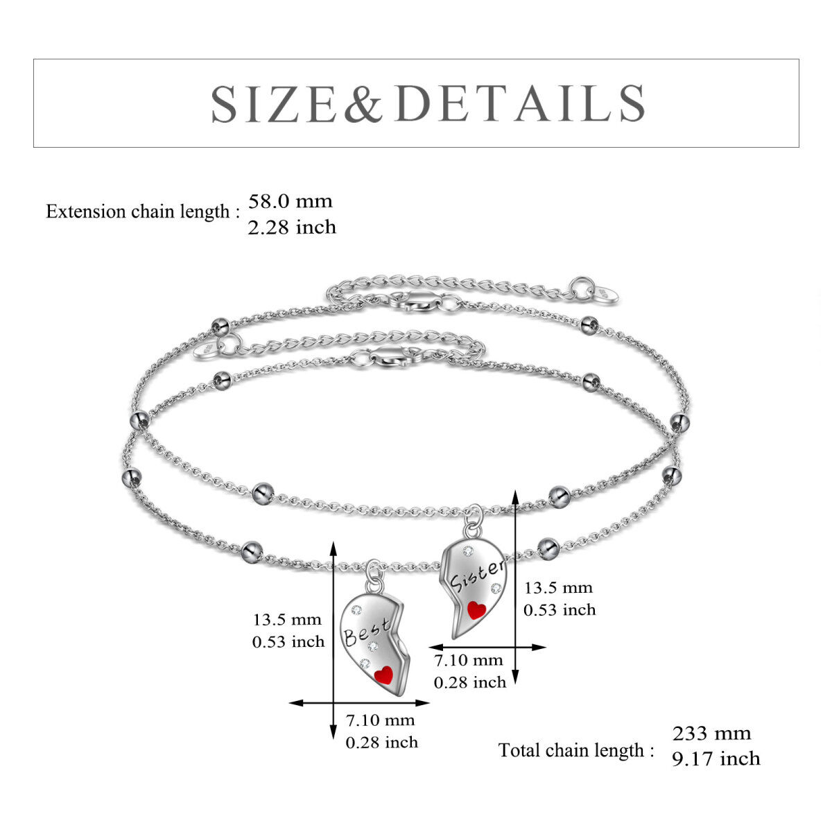 Pulseira com pingente de irmãs de zircônia cúbica em formato circular de prata esterlina-5