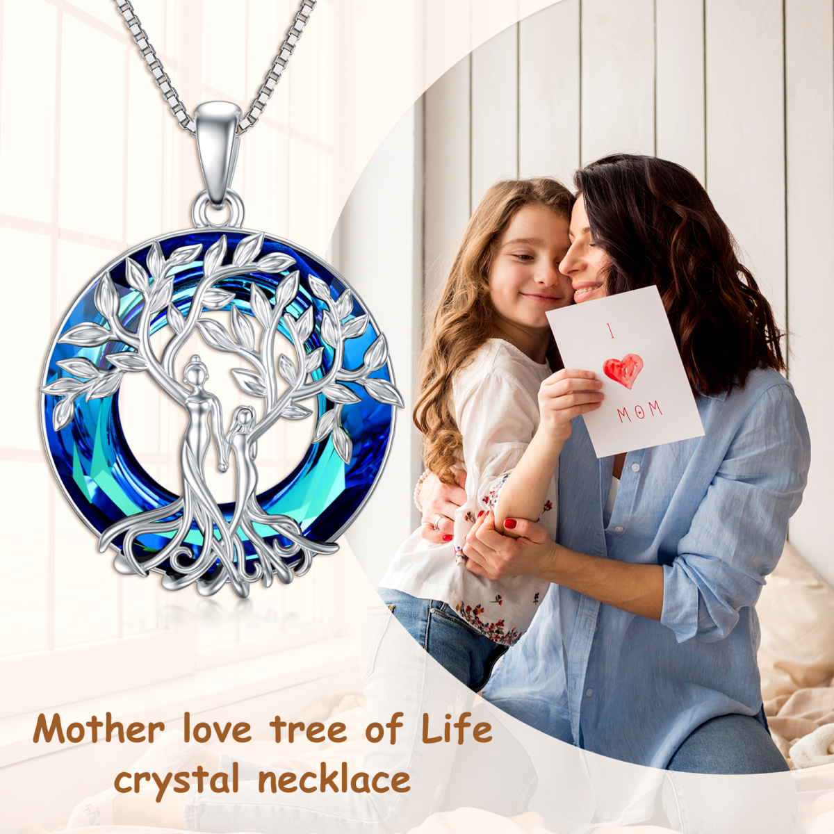 Collier en argent sterling avec pendentif Sisters Tree Of Life en cristal de forme circulaire-6