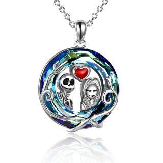 Sterling Silver Circular Shaped Skull Crystal Pendant Necklace-2