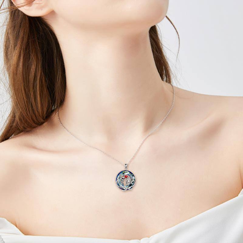 Collar colgante de plata de ley con forma circular de calavera de cristal-2