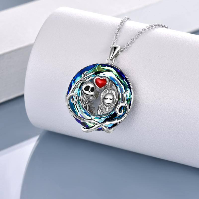 Collar colgante de plata de ley con forma circular de calavera de cristal-3