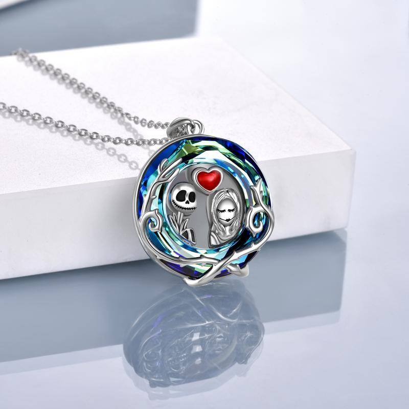 Collar colgante de plata de ley con forma circular de calavera de cristal-4