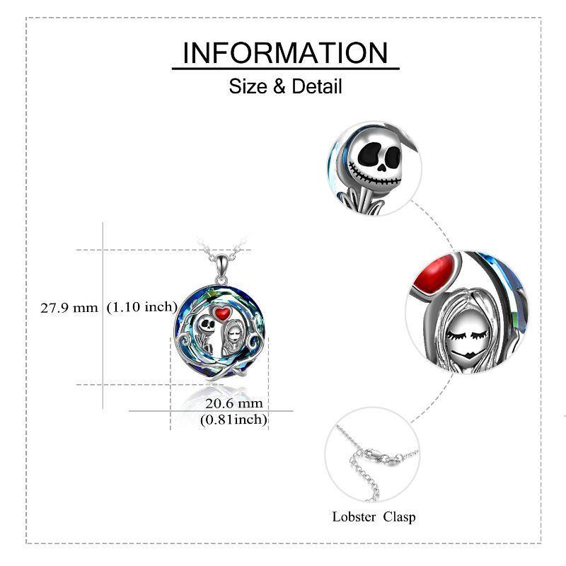 Collar colgante de plata de ley con forma circular de calavera de cristal-5