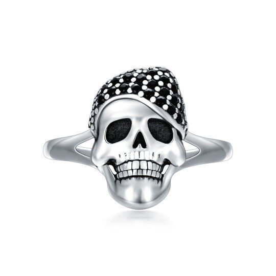 Anello a forma di teschio circolare in argento sterling