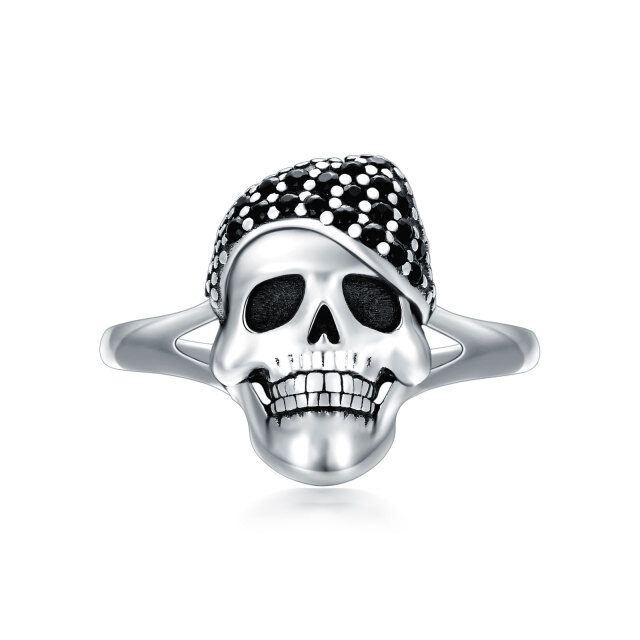 Anello a forma di teschio circolare in argento sterling-1