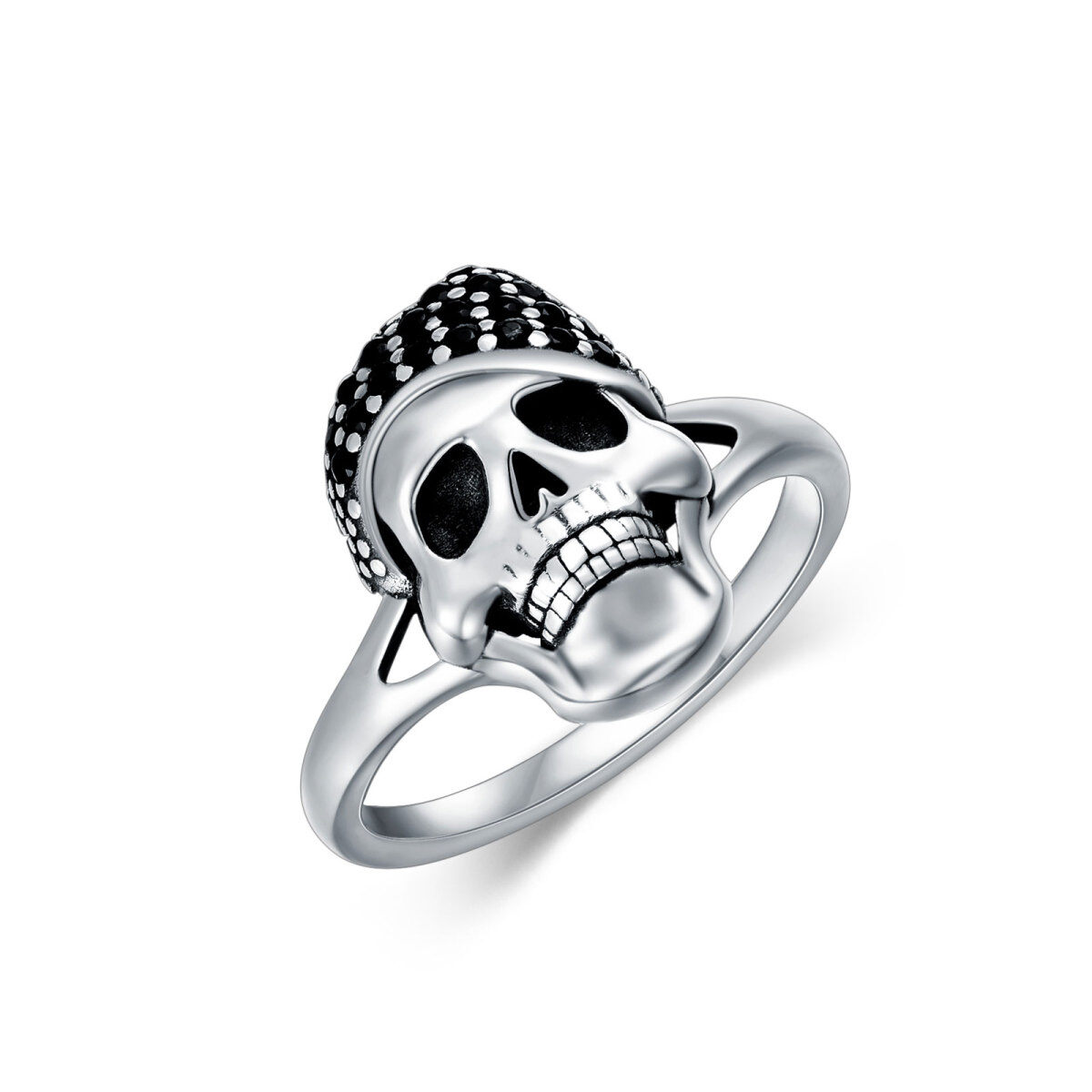 Sterling Silber kreisförmiger Totenkopf Ring-2