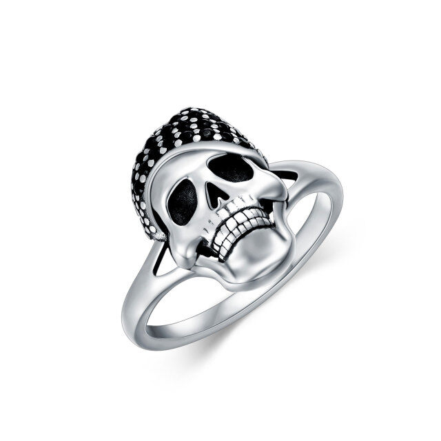 Anillo de plata de ley en forma de calavera circular-2