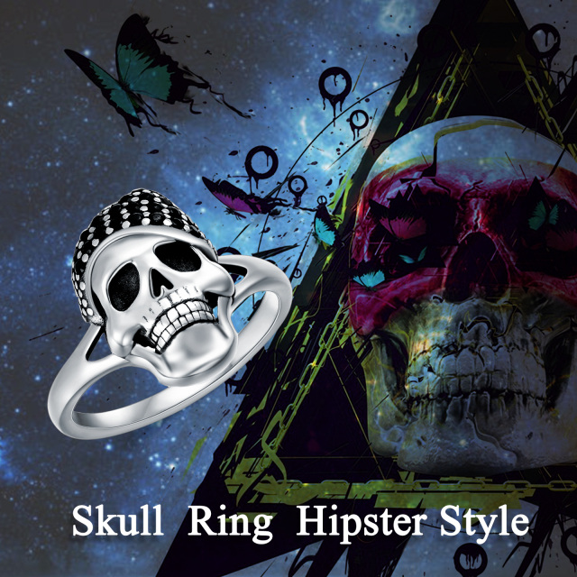 Sterling Silber kreisförmiger Totenkopf Ring-5