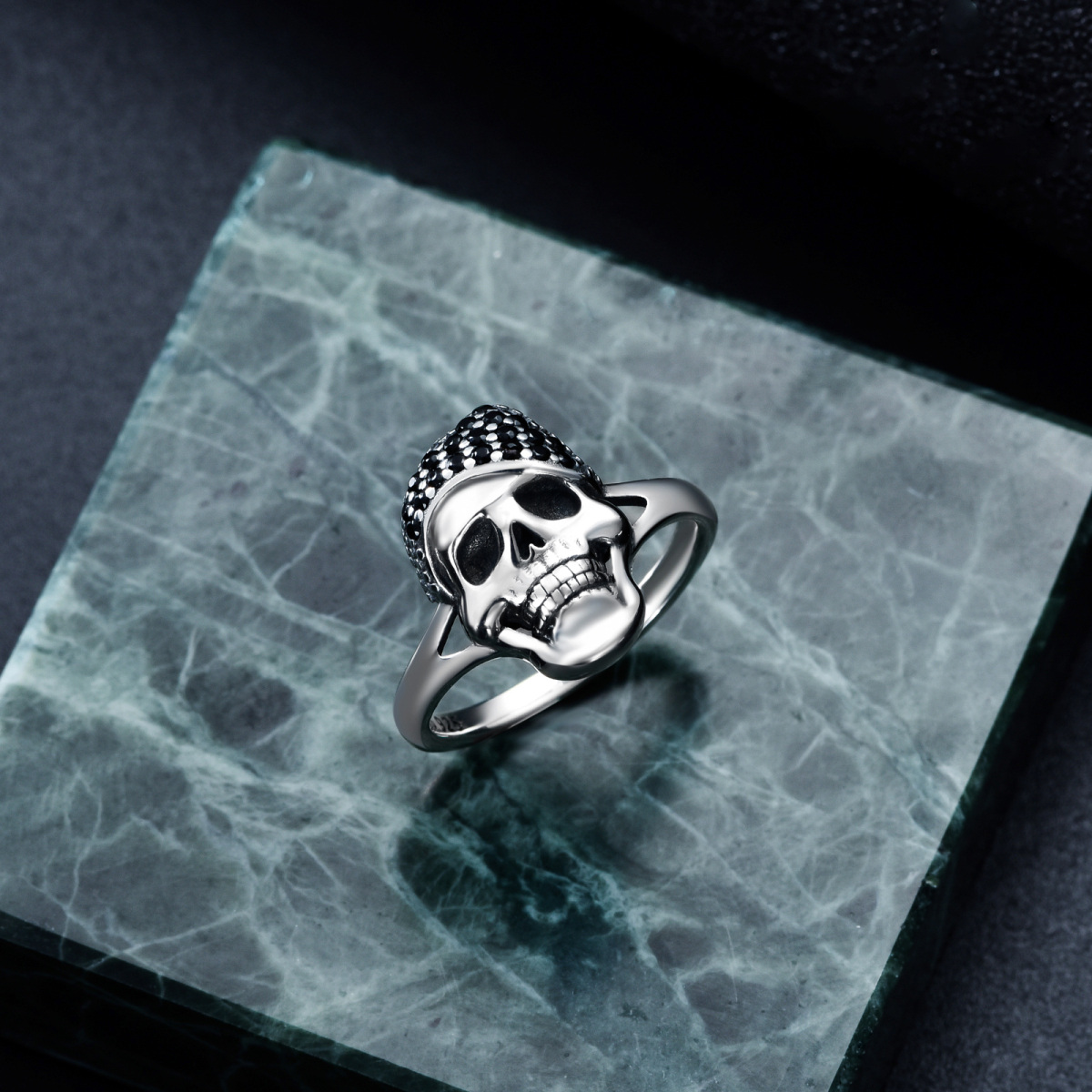 Sterling Silber kreisförmiger Totenkopf Ring-6