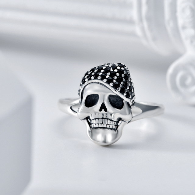 Sterling Silber kreisförmiger Totenkopf Ring-7