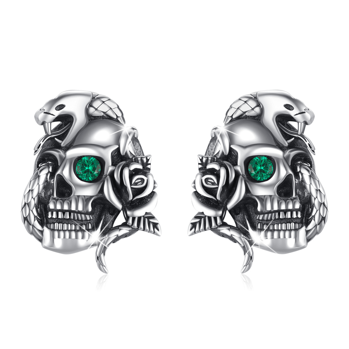 Sterling Silber kreisförmige Cubic Zirkonia Totenkopf Ohrstecker-1