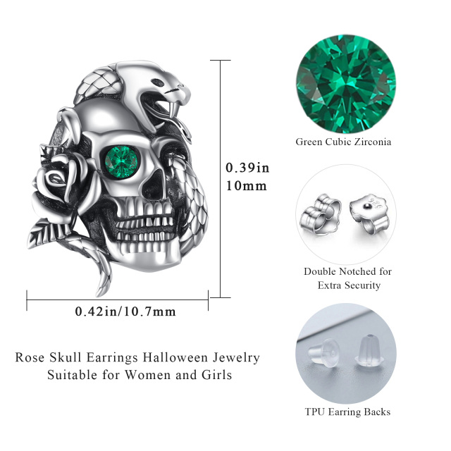 Sterling Silber kreisförmige Cubic Zirkonia Totenkopf Ohrstecker-5