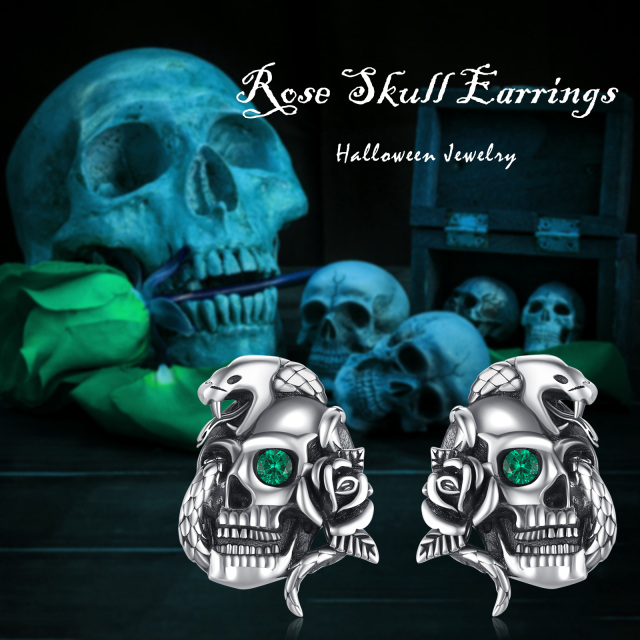 Boucles d'oreilles en argent sterling avec tête de mort en zircone cubique de forme circul-6