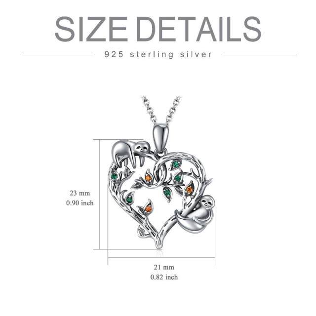 Sterling zilveren cirkelvormige cubic zirkonia luiaard & levensboom hanger ketting-5