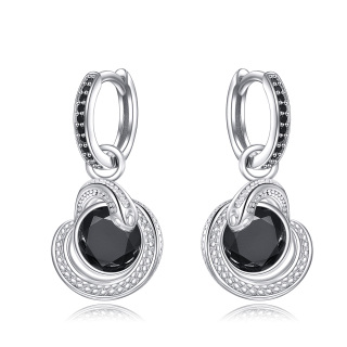 Sterling Silver Circular Shaped Cubic Zirconia Snake Drop Earrings-23