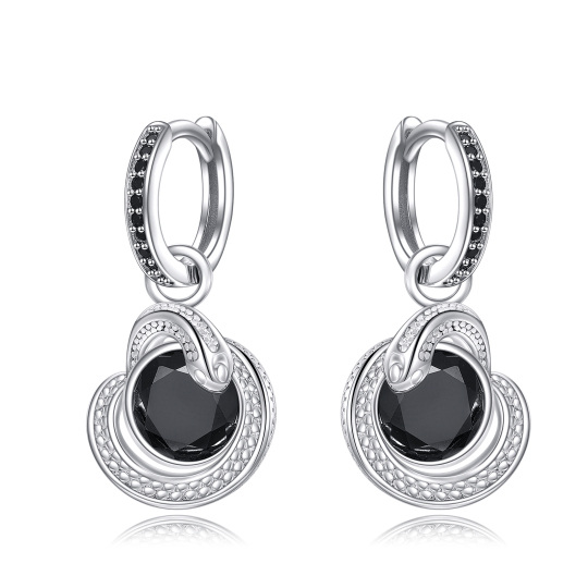 Sterling Silver Circular Shaped Cubic Zirconia Snake Drop Earrings