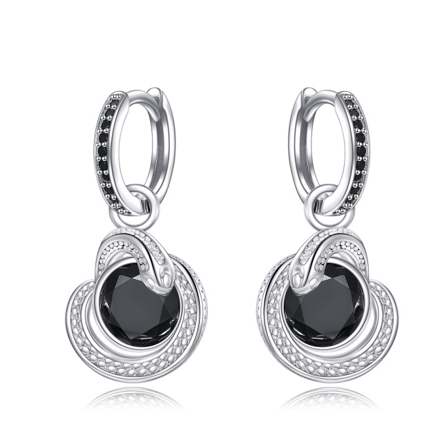 Sterling Silver Circular Shaped Cubic Zirconia Snake Drop Earrings-1