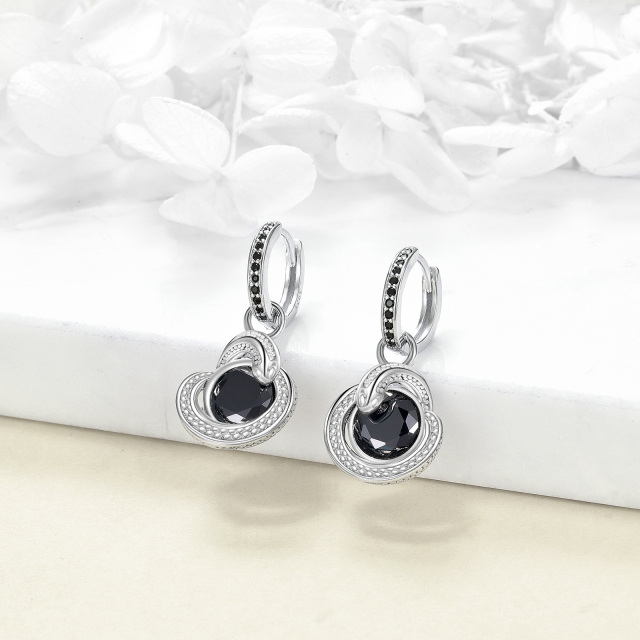 Boucles d'oreilles serpent en argent sterling avec zircon cubique de forme circulaire-4