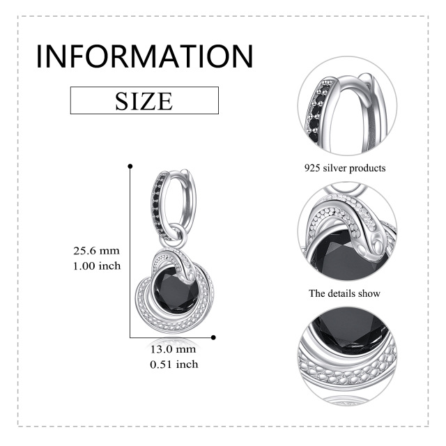 Pendientes de plata de ley en forma de serpiente con circonitas circulares-5