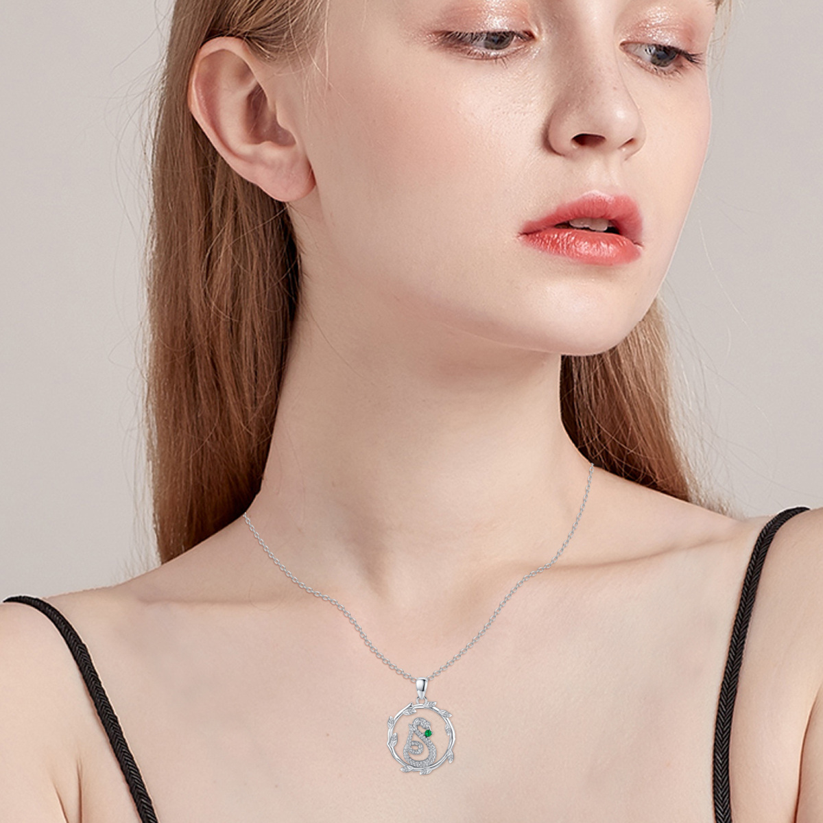 Collier en argent sterling avec pendentif serpent et feuilles en zircon cubique de forme c-2