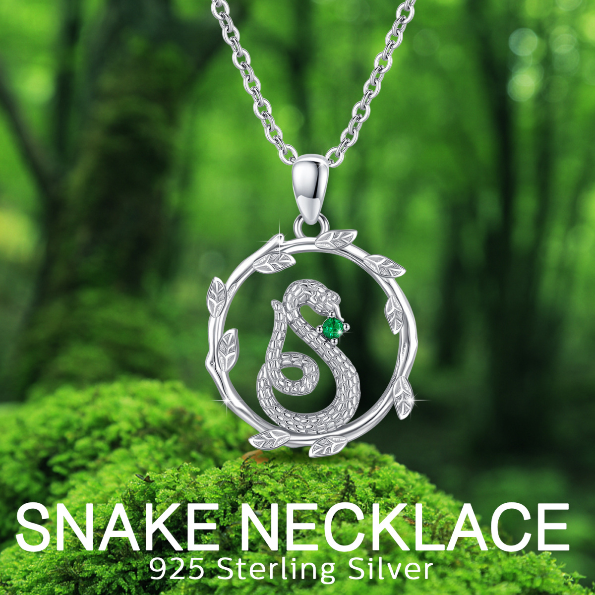 Collier en argent sterling avec pendentif serpent et feuilles en zircon cubique de forme c-6