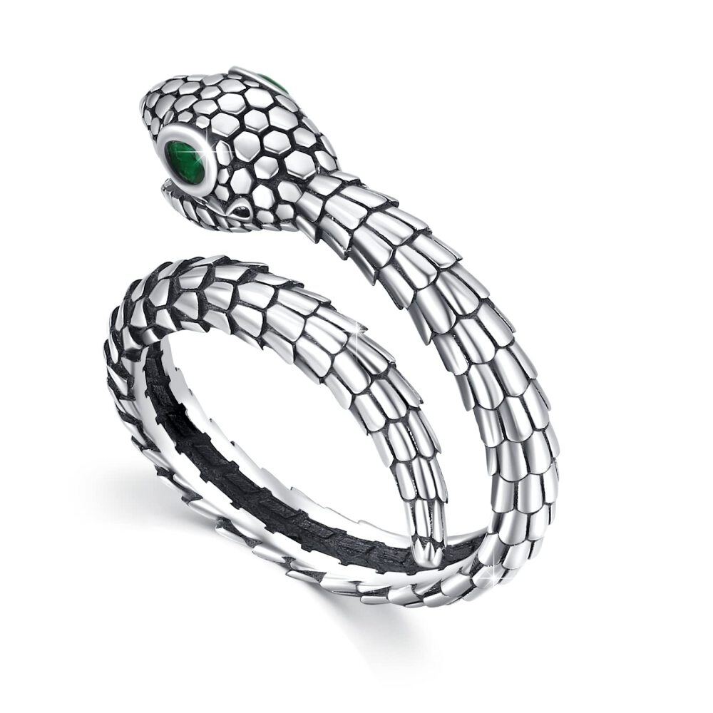 Sterling Silver Round Shaped Cubic Zirconia Snake Open Ring-1