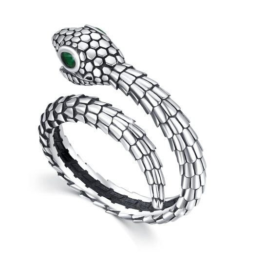 Sterling Silver Circular Shaped Cubic Zirconia Snake Open Ring