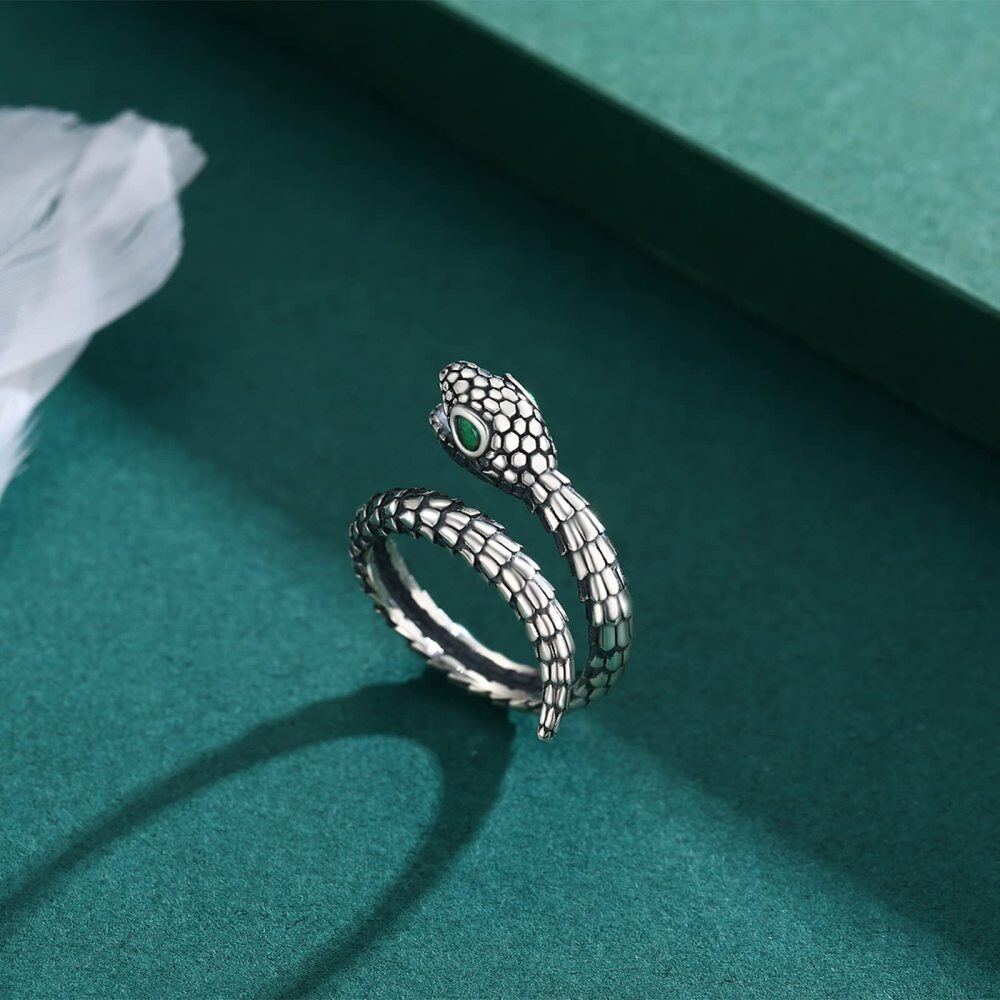 Sterling Silver Round Shaped Cubic Zirconia Snake Open Ring-3