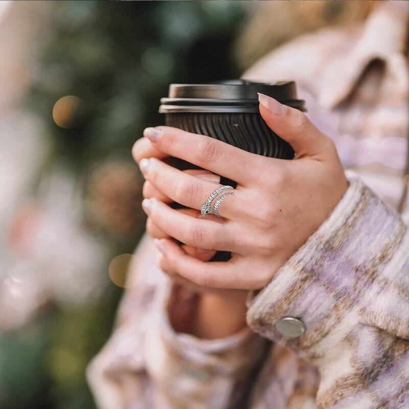 Anel aberto de prata esterlina com zircónio cúbico em forma circular-5