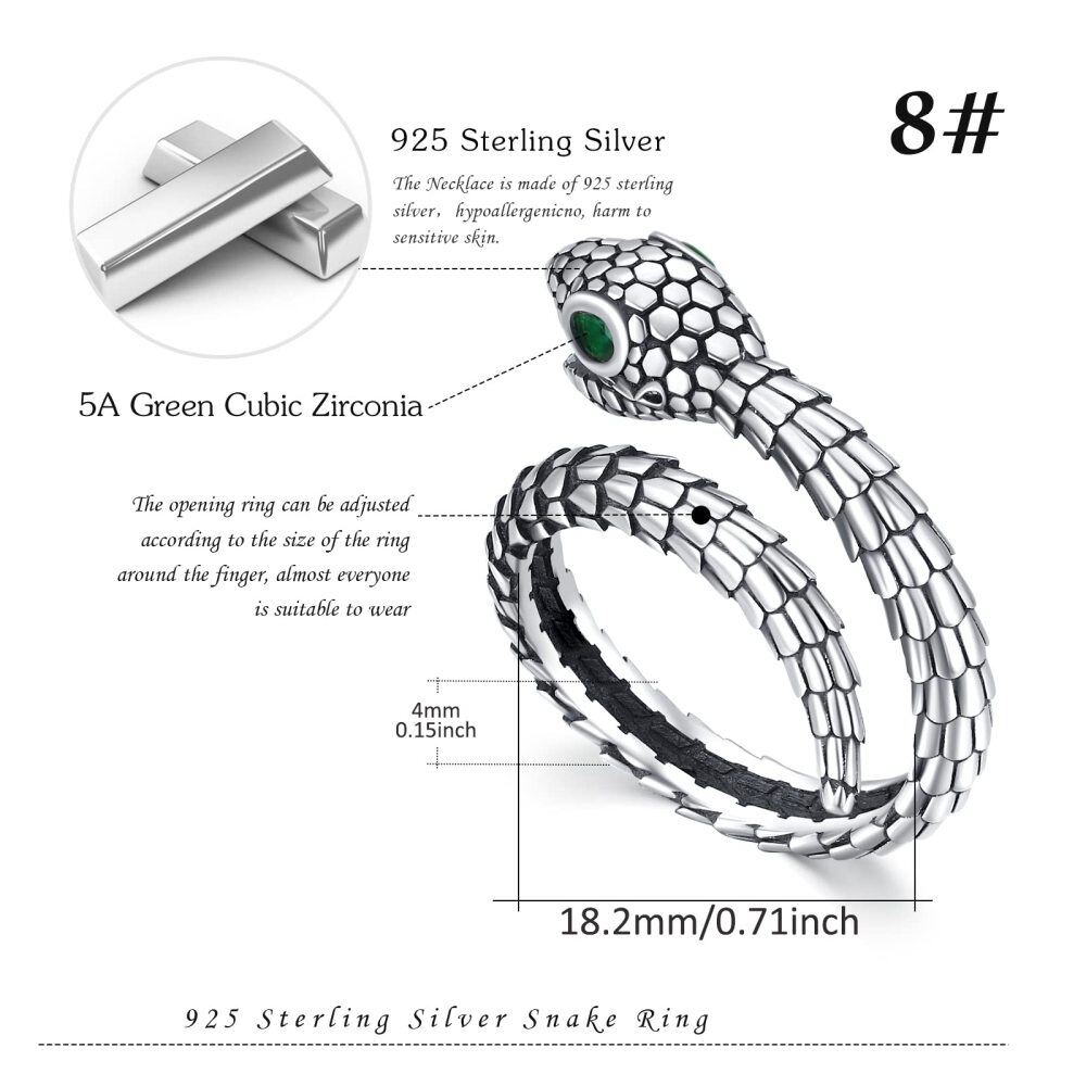 Sterling Silver Round Shaped Cubic Zirconia Snake Open Ring-6