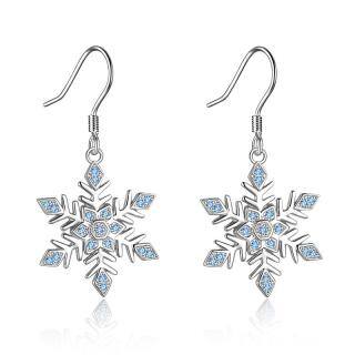 Sterling Silver Circular Shaped Cubic Zirconia Snowflake Drop Earrings-45